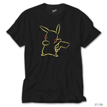 Pokemon Pikachu Line Siyah Tişört
