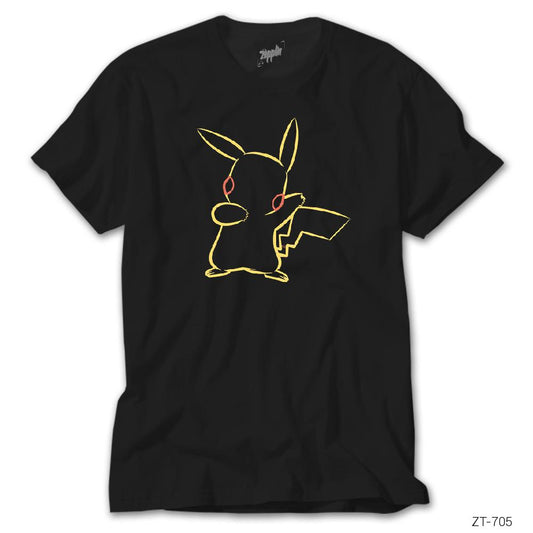 Pokemon Pikachu Line Siyah Tişört