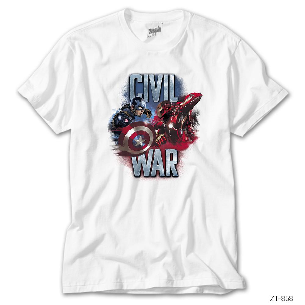 Crows Gate Civil War Captain America Iron Man Beyaz Tişört