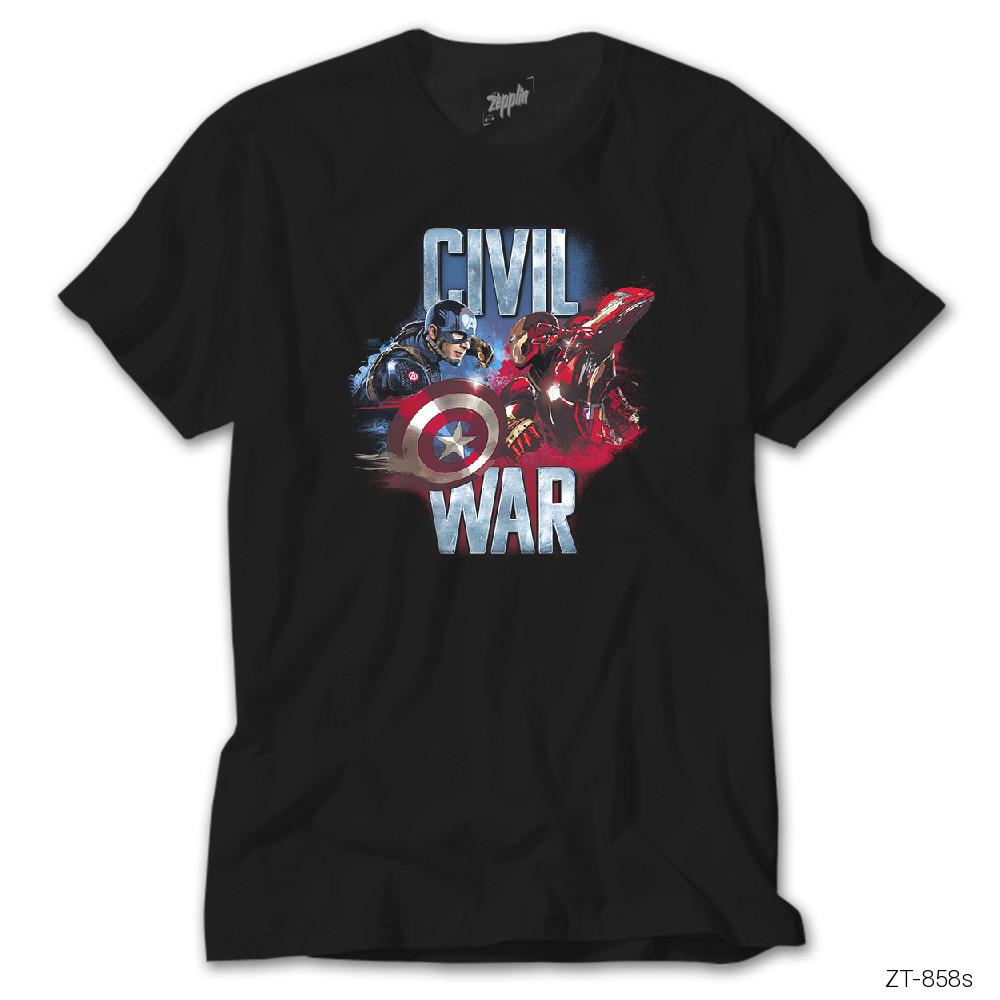 Crows Gate Civil War Captain America Iron Man Siyah Tişört