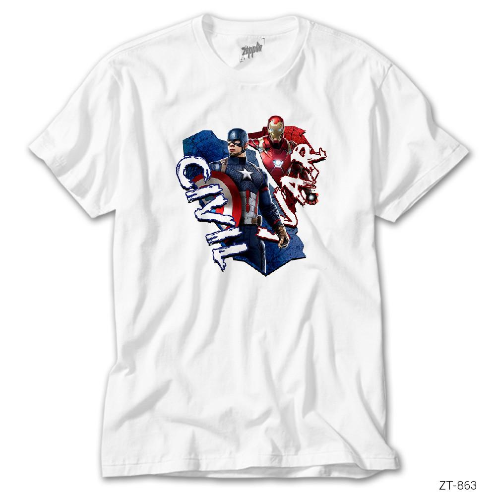 Crows Gate Civil War Iron Man vs. Captain America Beyaz Tişört