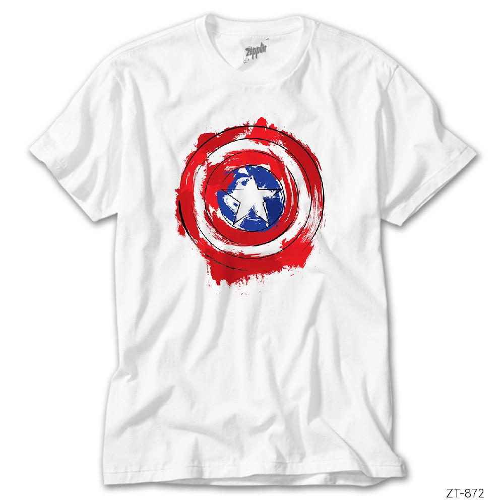 Crows Gate Captain America Sheild Splatter Beyaz Tişört