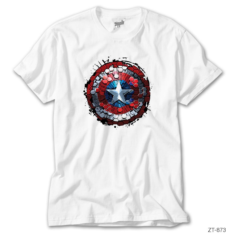 Crows Gate Captain America Hexagonal Shield Beyaz Tişört