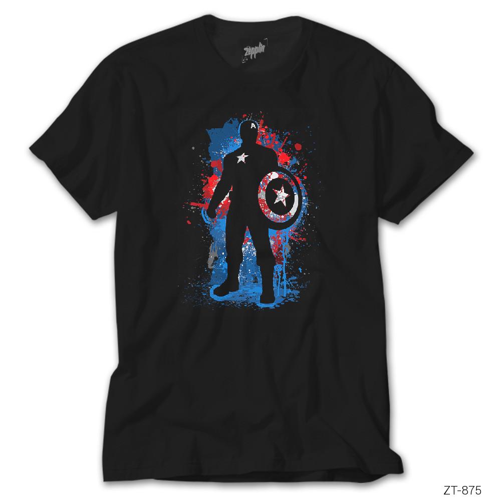 Crows Gate Captain America Stencil Siyah Tişört