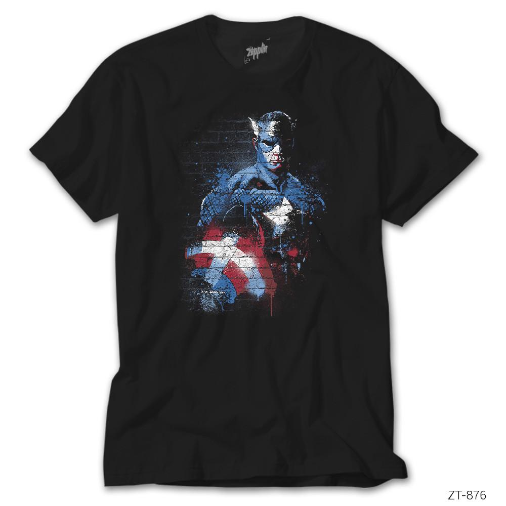 Crows Gate Captain America Stencil 2 Siyah Tişört