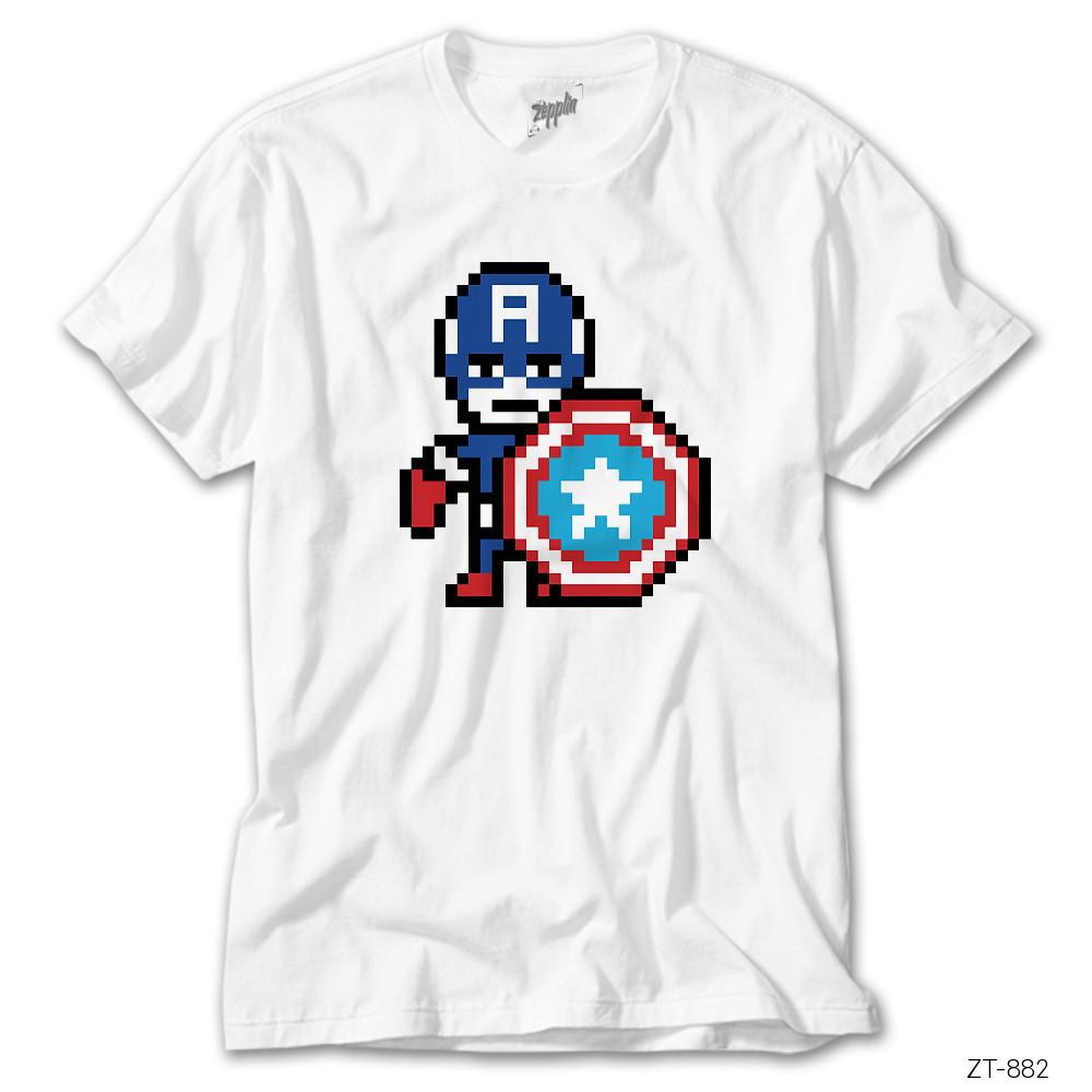 Crows Gate Captain America 8bit Beyaz Tişört