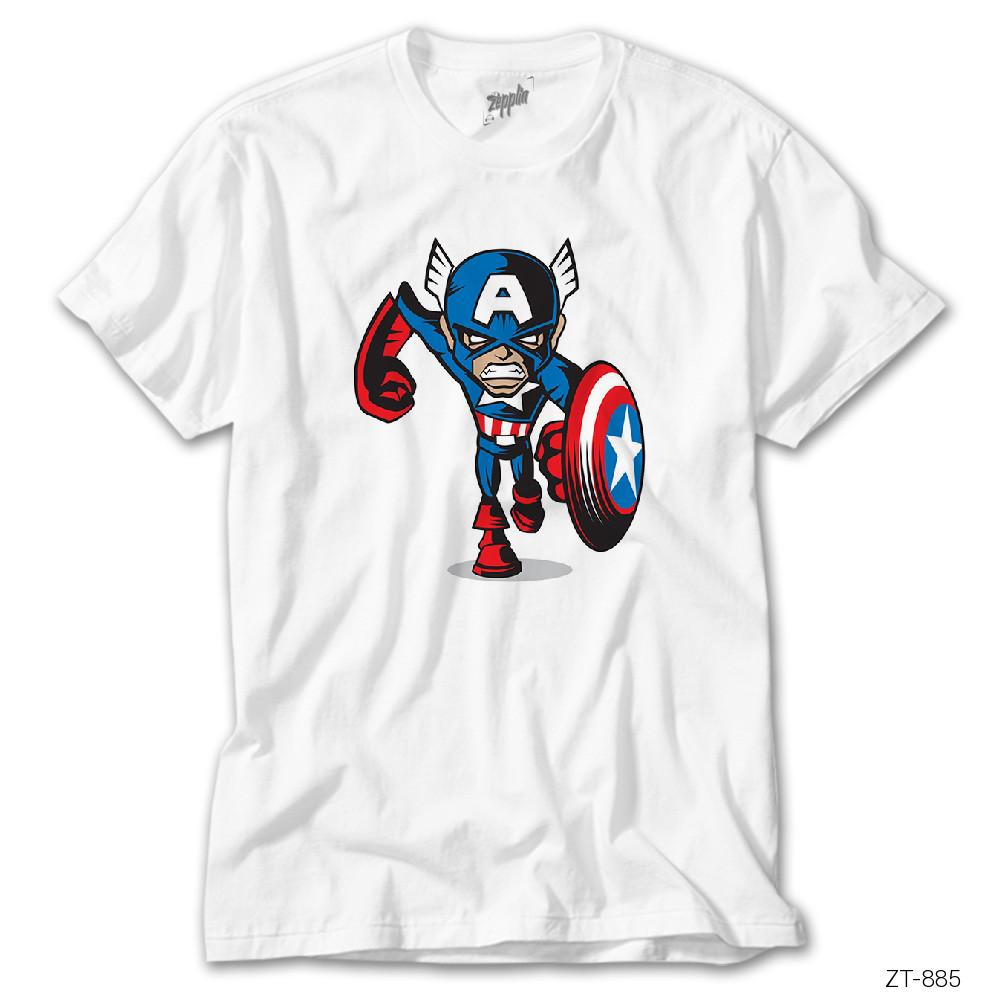 Crows Gate Captain America Cartoon Beyaz Tişört