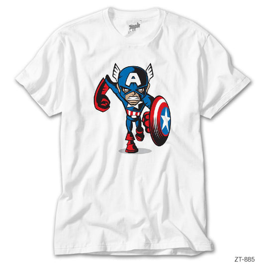 Captain America Cartoon Beyaz Tişört