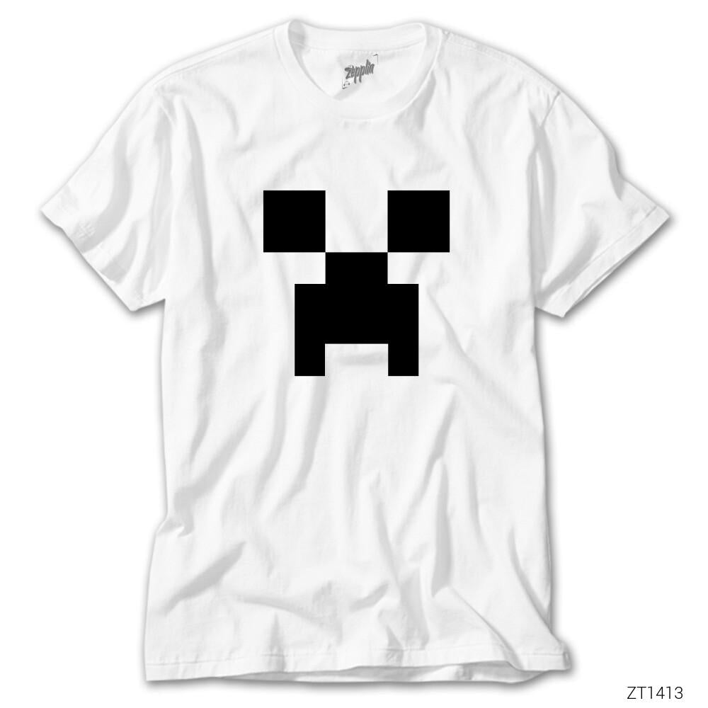 Minecraft Creeper Face Beyaz Tişört