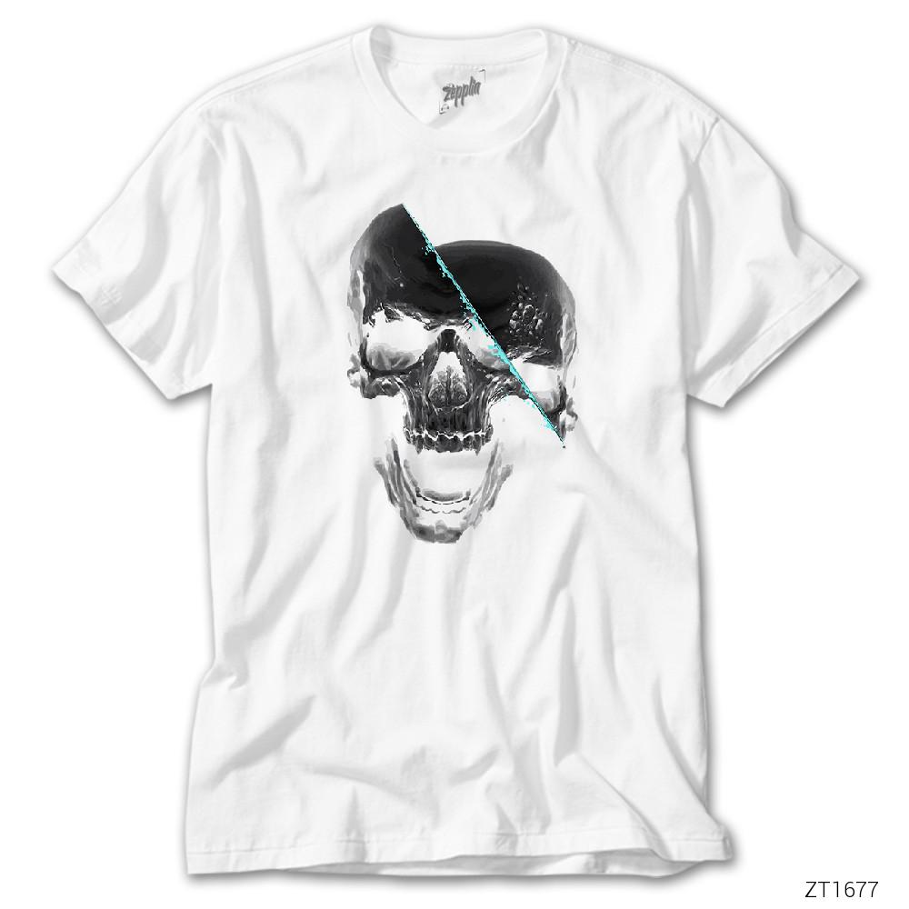 Cutted Skull Beyaz Tişört