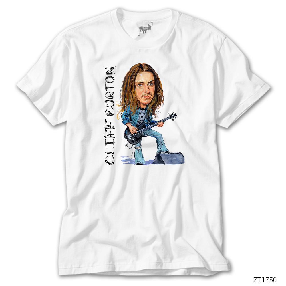 Cliff Burton Cartoon Beyaz Tişört