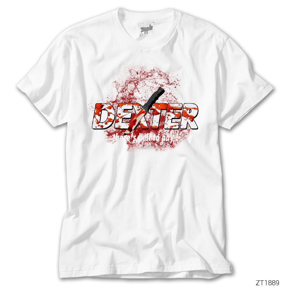 CrowsGate Dexter Blood Splash Knife Beyaz Tişört