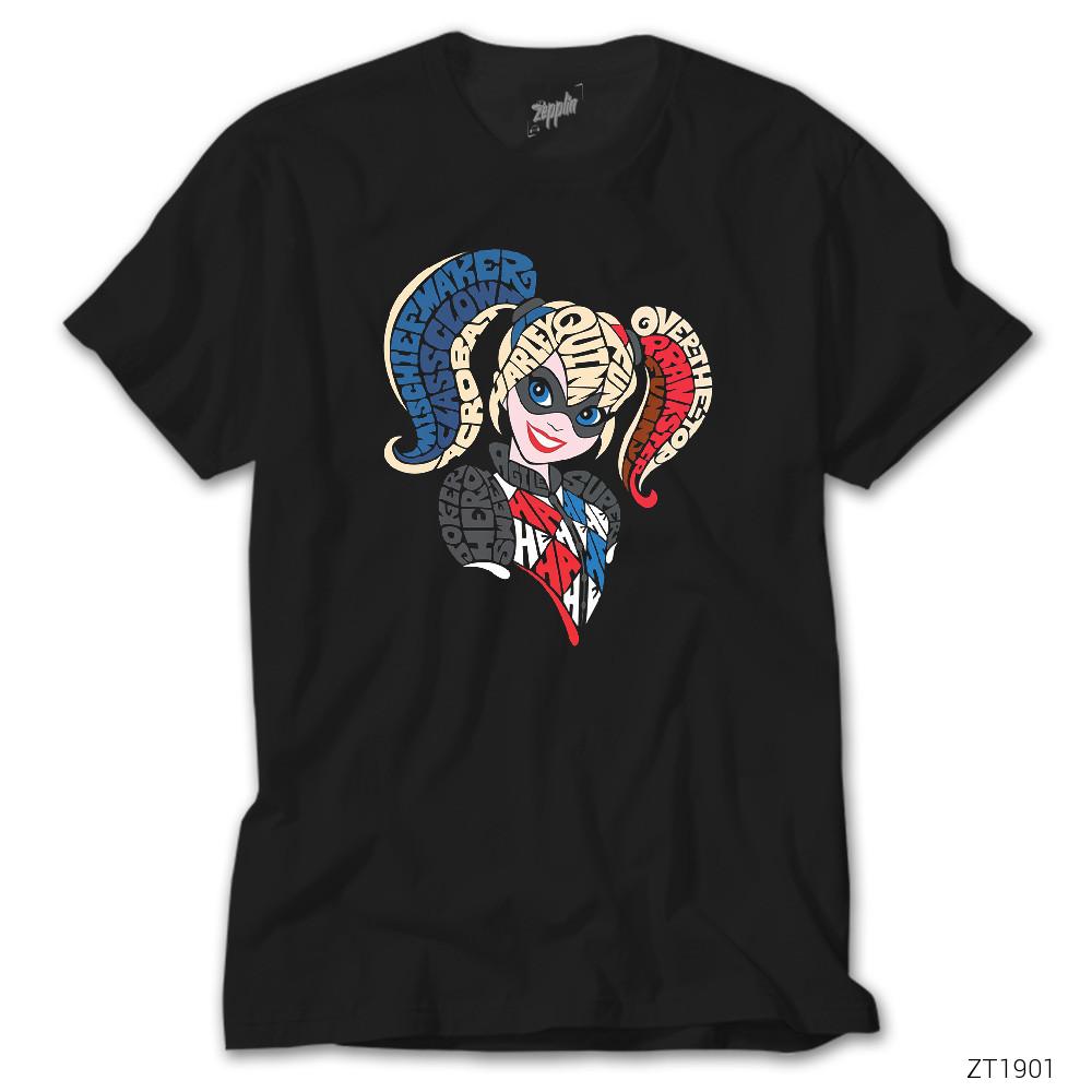 CrowsGate Harley Quinn Typography Siyah Tişört