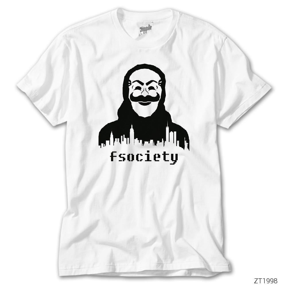 CrowsGate Mr Robot fsociety Mask Beyaz Tişört