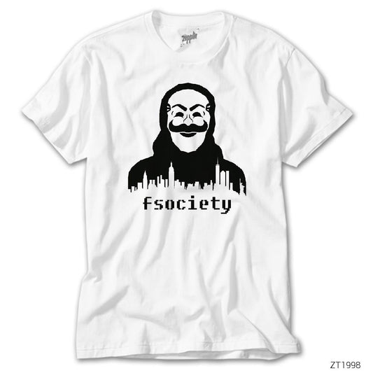 Mr Robot fsociety Mask Beyaz Tişört