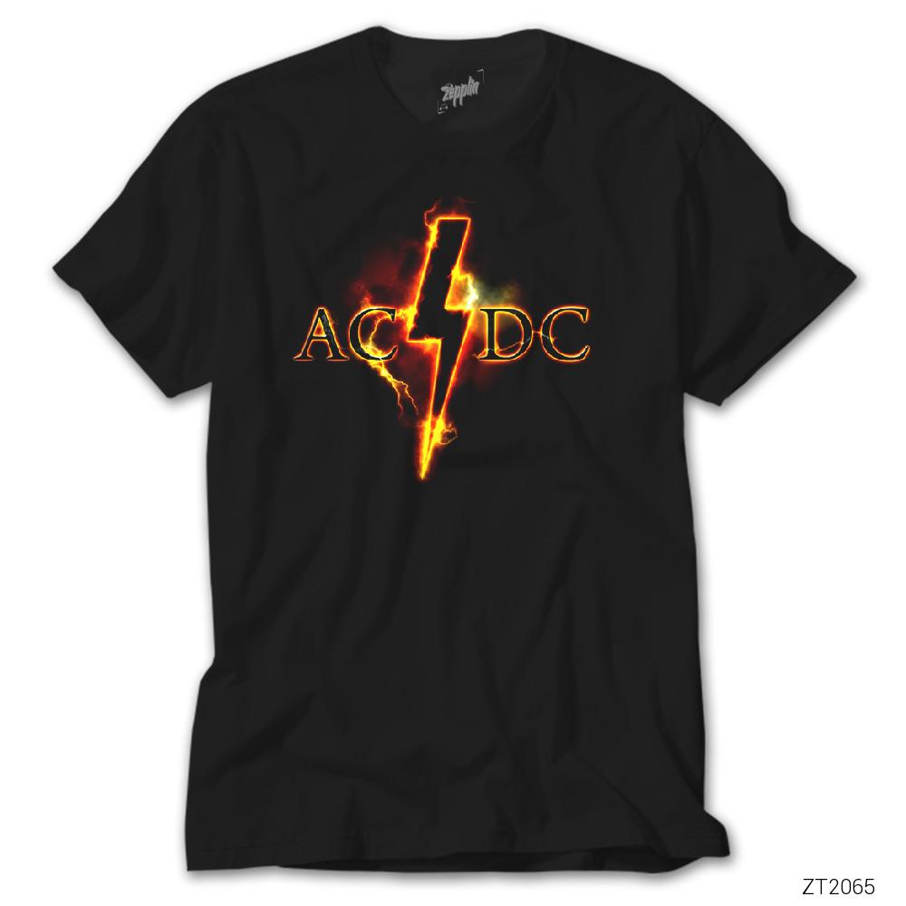 AC DC Fire Lighting Siyah Tişört