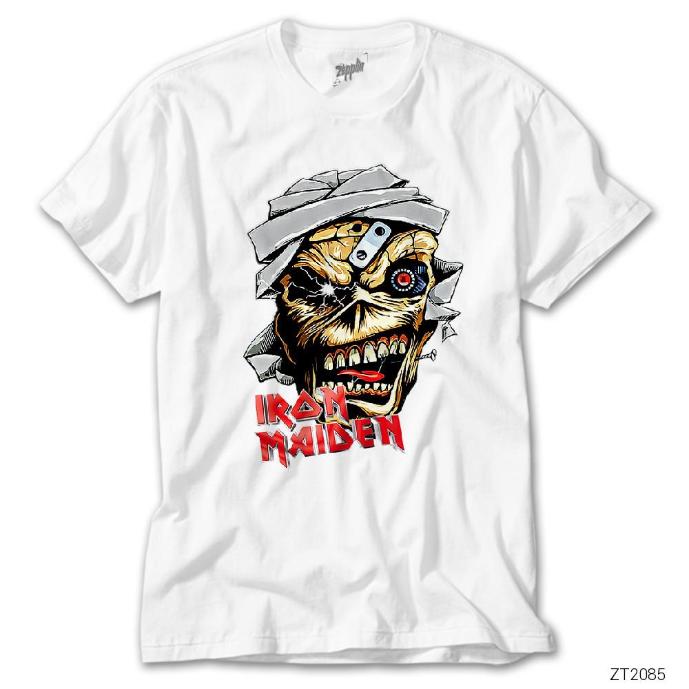 Iron Maiden Skull Cartoon Beyaz Tişört