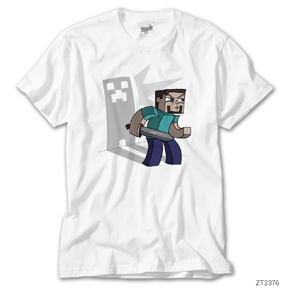 Minecraft Creeper Shadow Beyaz Tişört