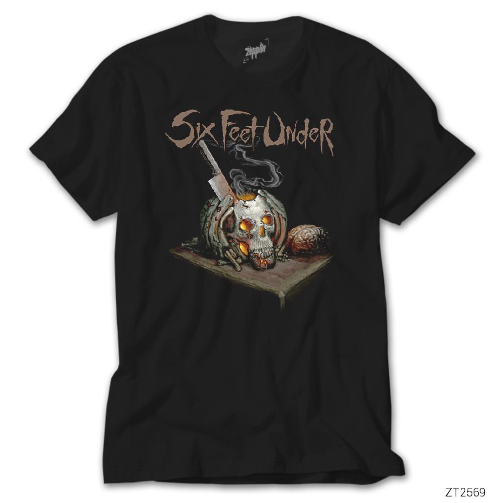 Six Feet Under Skull Knife Siyah Tişört