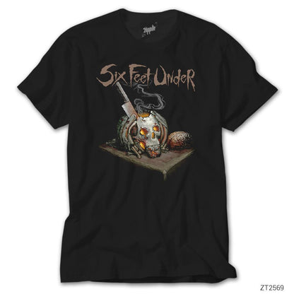 Six Feet Under Skull Knife Siyah Tişört