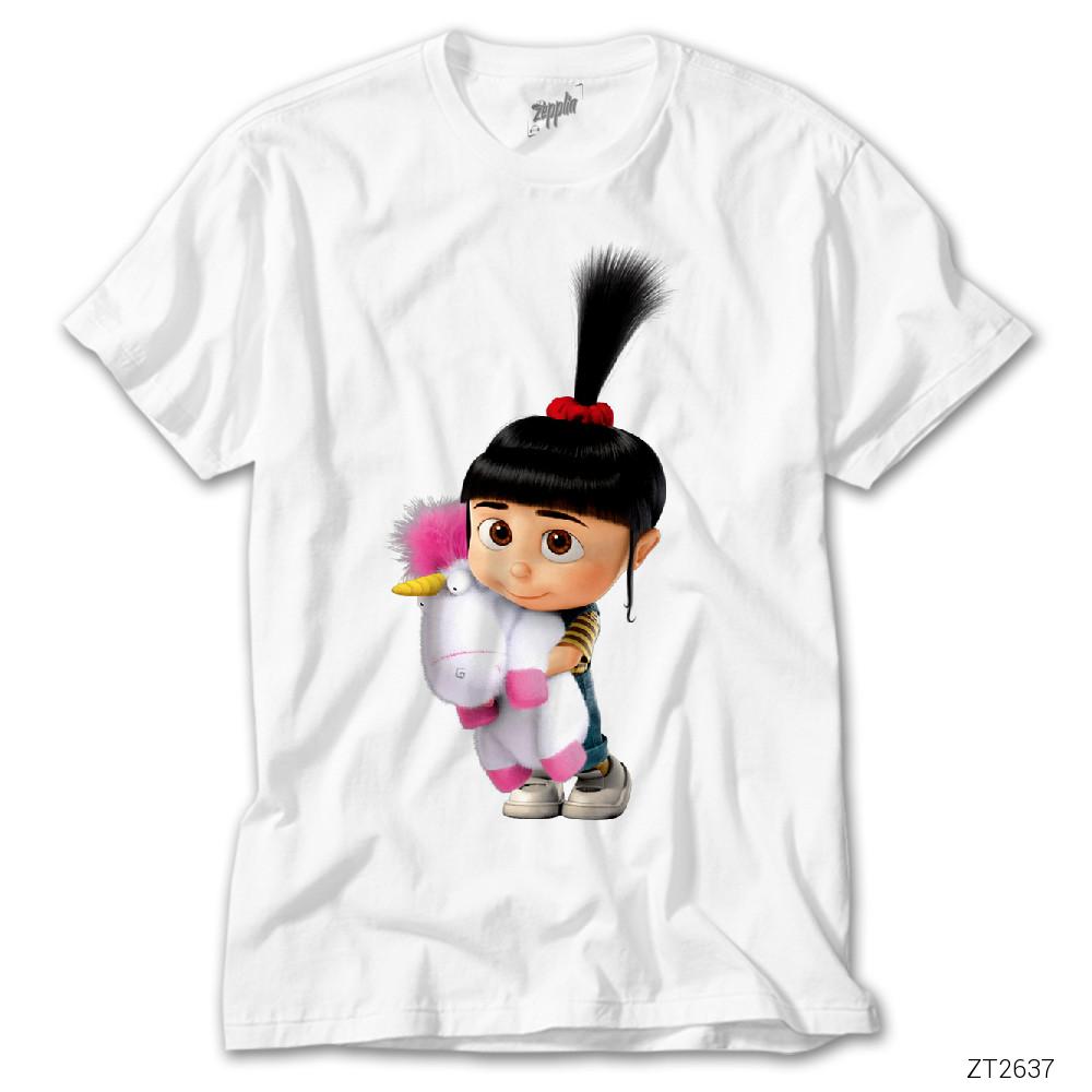 Despicable Me Agnes And Fluffy Beyaz Tişört