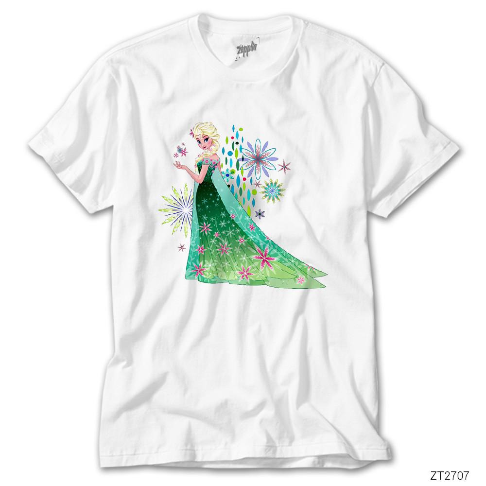 Karlar Ülkesi Elsa Wish With Flower Beyaz Tişört