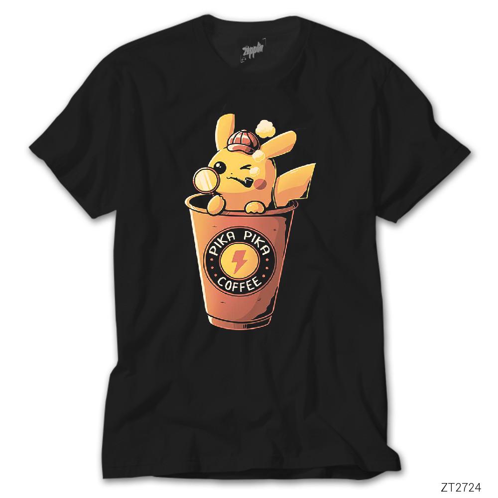 Pikachu Detective and Coffe Siyah Tişört