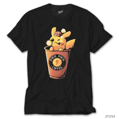 Pikachu Detective and Coffe Siyah Tişört