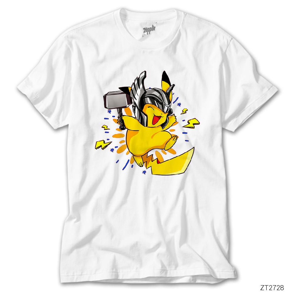 Pikachu Thor Beyaz Tişört