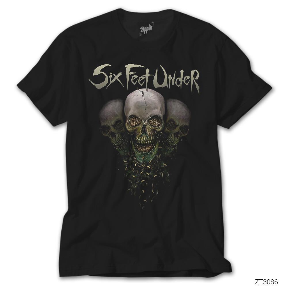 Six Feet Under Skulls Siyah Tişört
