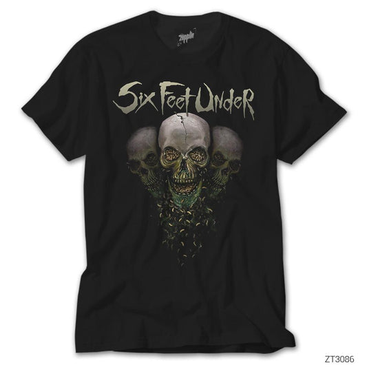 Six Feet Under Skulls Siyah Tişört