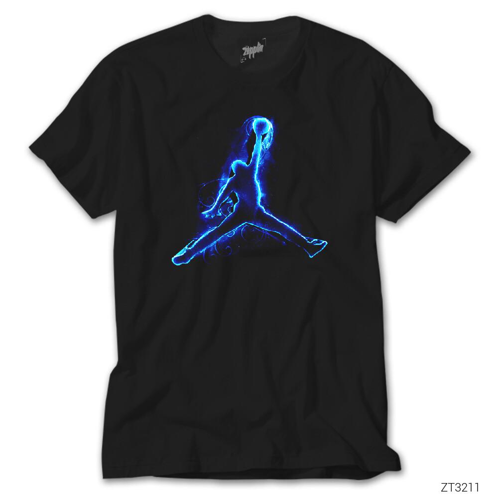 Air Jordn Blue Neon Siyah Tişört