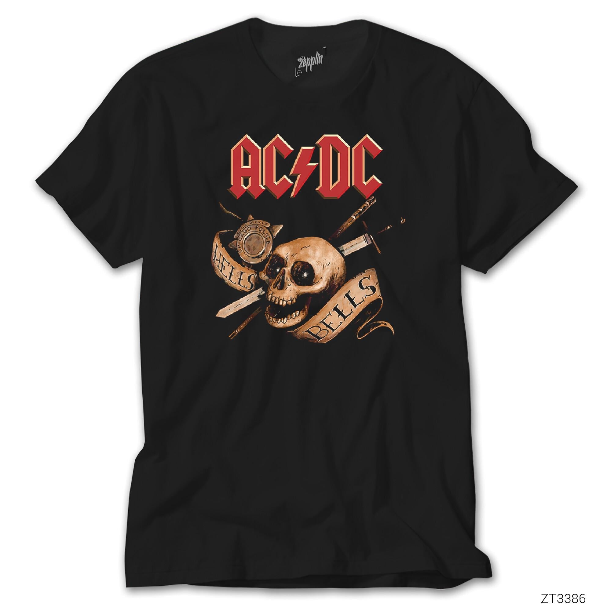 AC DC Hell Bells Skull Siyah Tişört