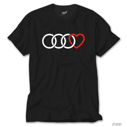 3 Audi Rings Hearth Siyah Tişört