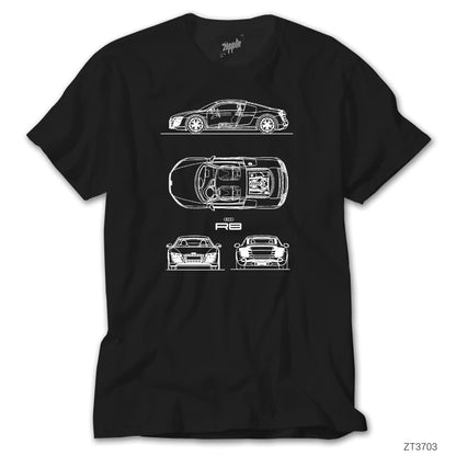 Audi R8 Blueprint Siyah Tişört