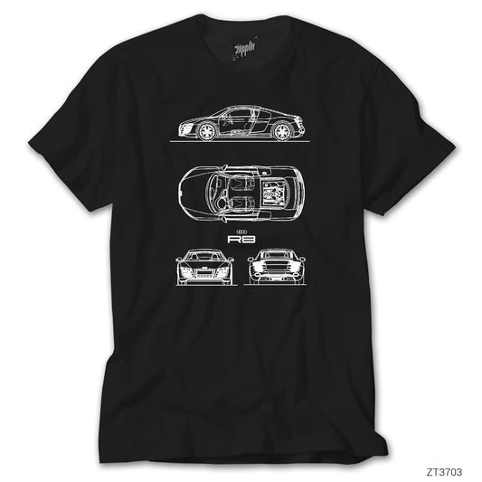 Audi R8 Blueprint Siyah Tişört