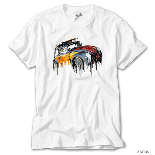 Awesome VDub Beetle Liquid Metal Art Beyaz Tişört