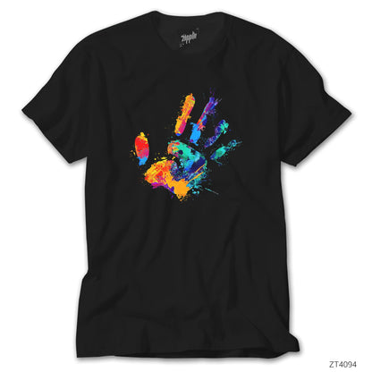 Hand Splash Paint Siyah Tişört