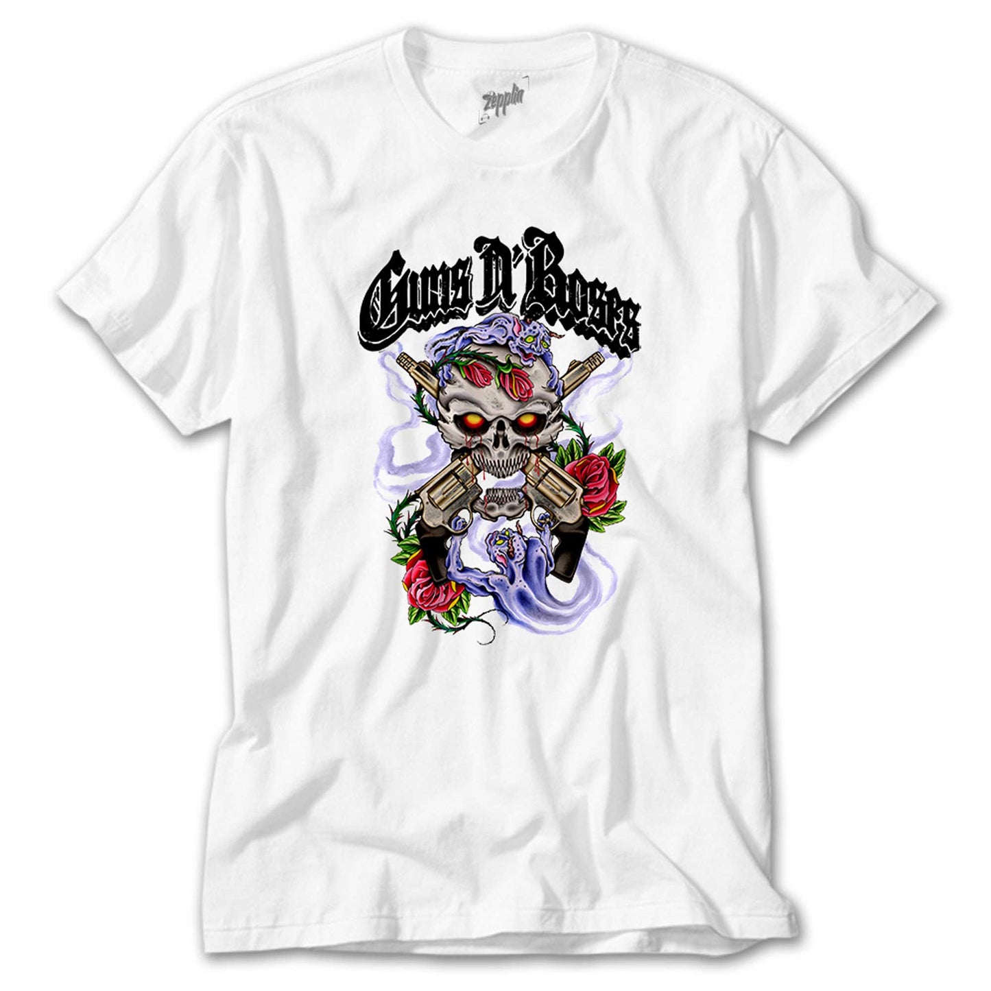 Guns N Roses Skull and Gun Beyaz Tişört