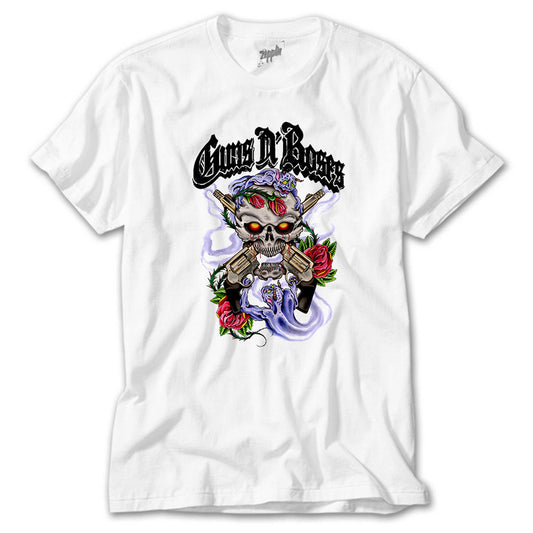 Guns N Roses Skull and Gun Beyaz Tişört