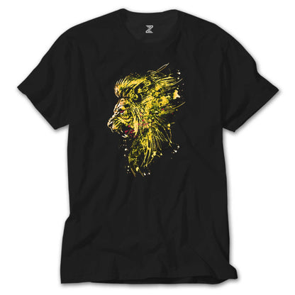 Gold Lion Splash Siyah Tişört
