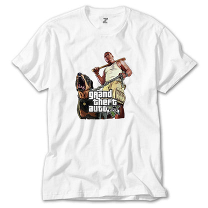 Grand Theft Auto Five Dog And Man Beyaz Tişört