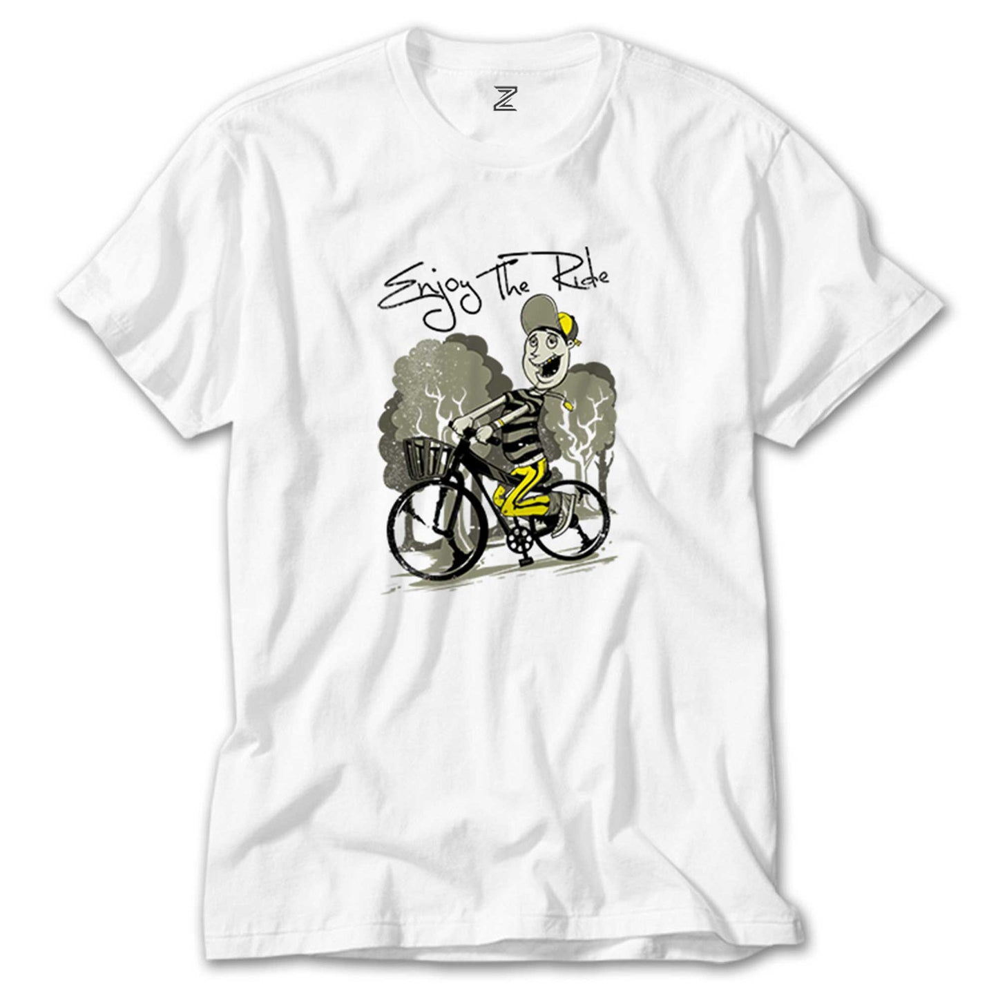 Rider Bike Cartoon Beyaz Tişört