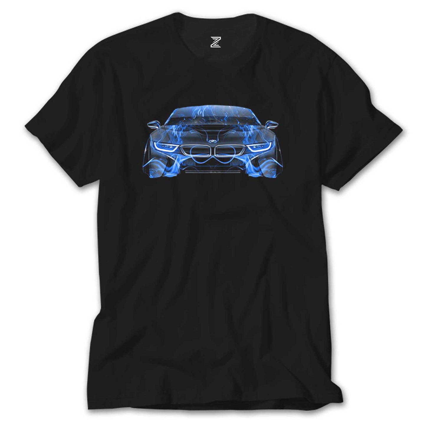 BMW i8 Front Fire Abstract Car Siyah Tişört