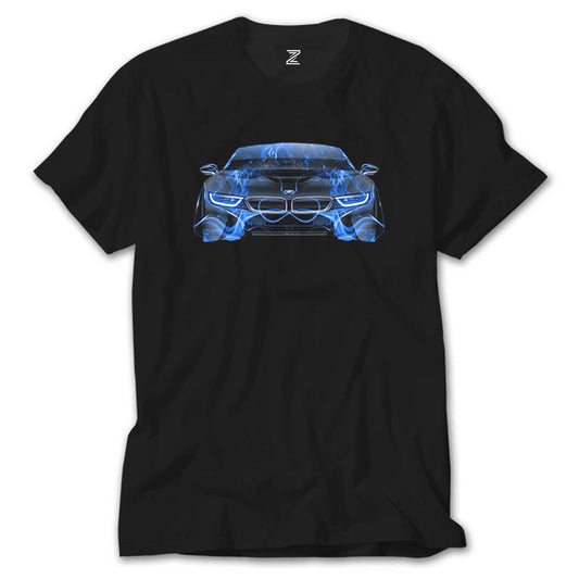 BMW i8 Front Fire Abstract Car Siyah Tişört