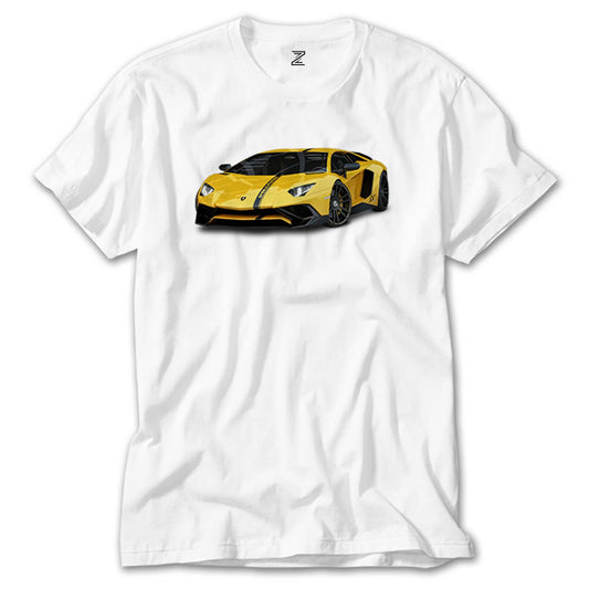 Lamborghini Aventador Yellow Beyaz Tişört