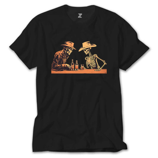 Skelton Cowboy Bar Siyah Tişört