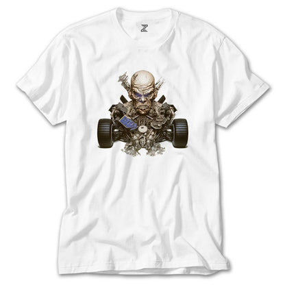 Skull Car Beyaz Tişört