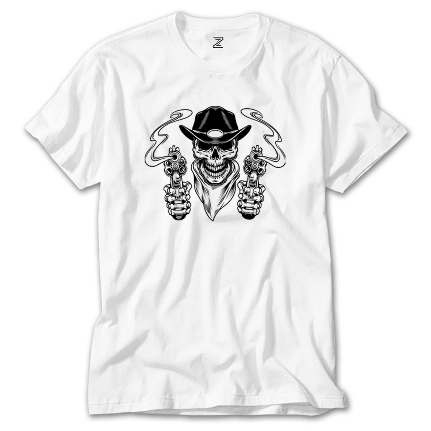 Kovboy Skull Bandana Beyaz Tişört