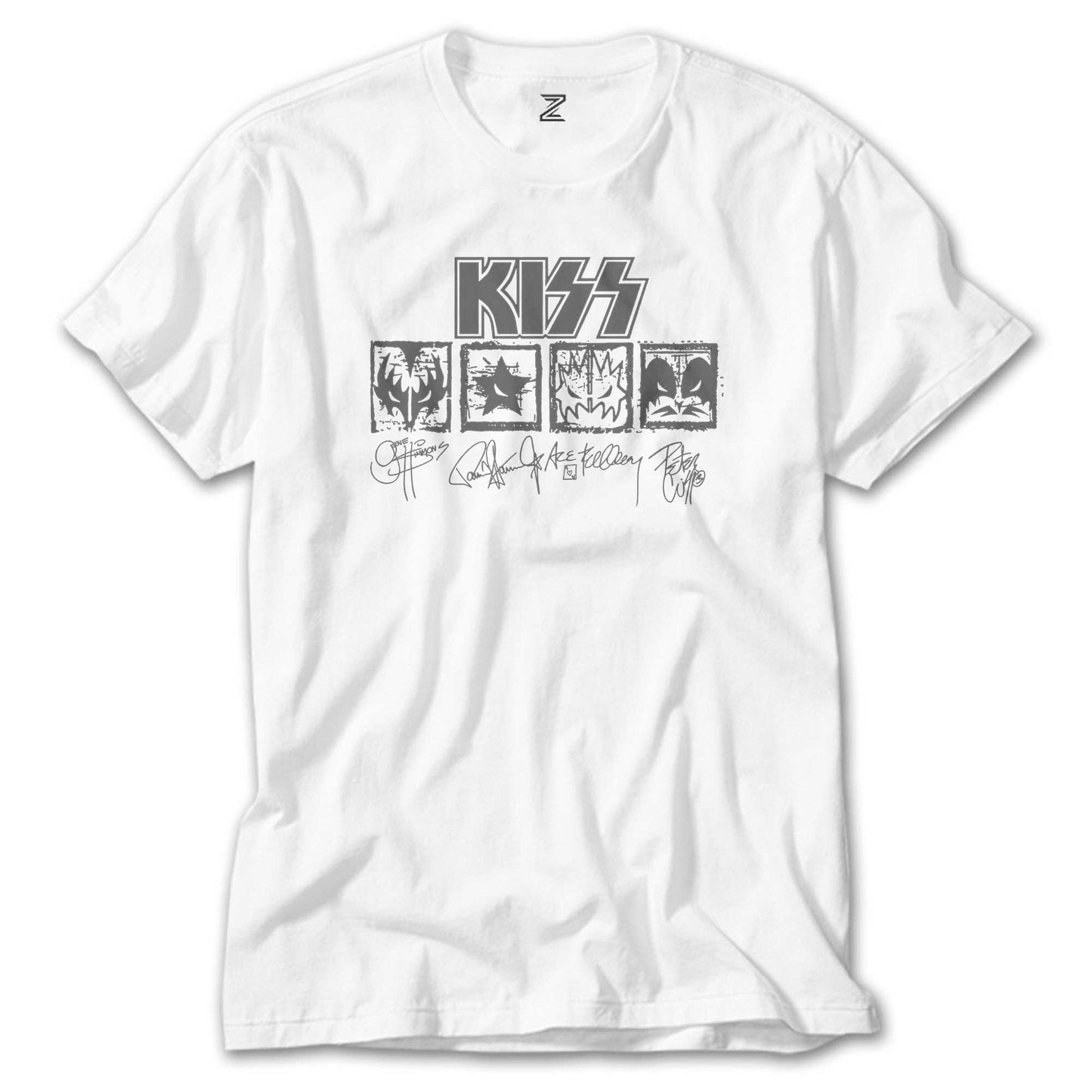 Kiss Logolar Ve İmza Beyaz Tişört